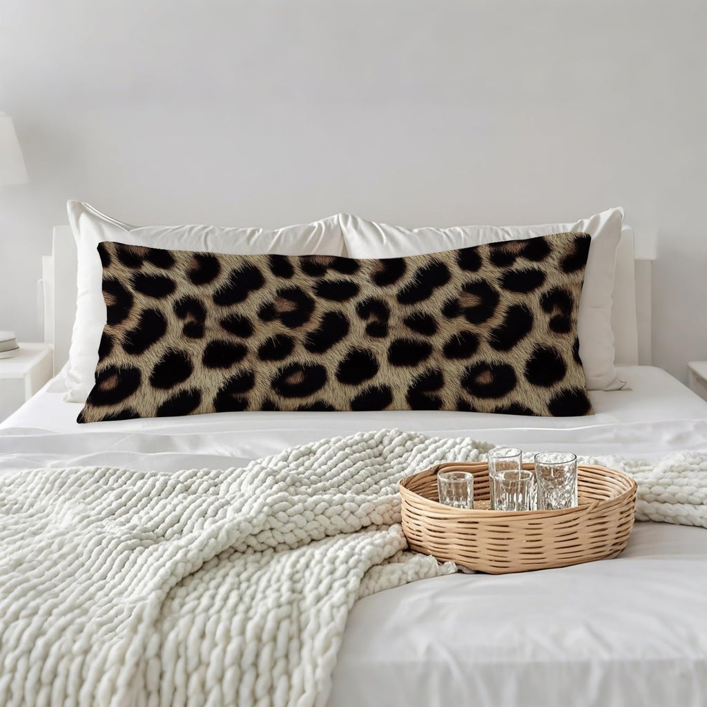 Brown and Black Leopard Print 20x54 Body Pillow Cover, Cheetah Print Room Decor, Trendy Wild Animal Print Decorative Long Body Pillow…