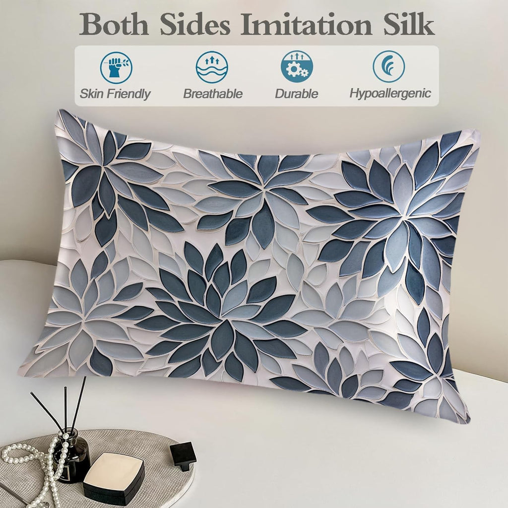 Imitation Silk Pillowcase for Hair and Skin Boho Dark Blue Ethnic Carpet 1 Pack Satin Queen Pillowcase with Hidden Zipper Cooling Pillow…
