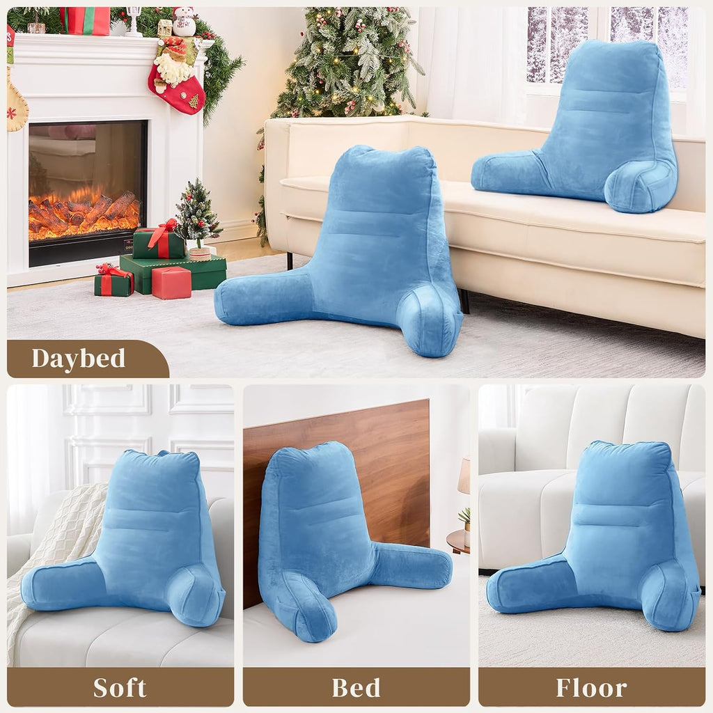 Sasttie Reading Pillow, Pillows for Reading or Relaxing – Ergonomic Support for Head, Neck, Back, and Lumbar, 21-Inch, Blue Blue