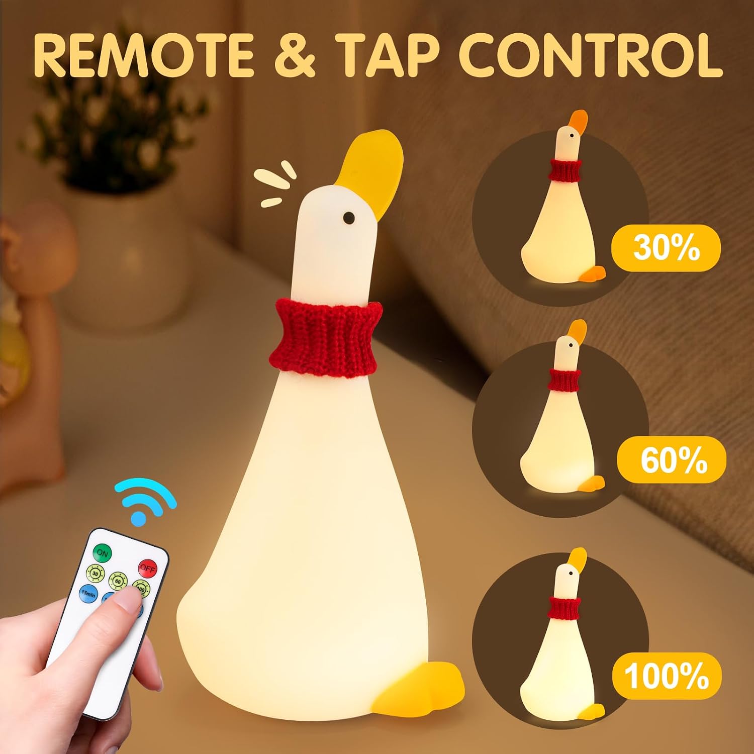Gefaxi Duck Night Light Silicone Cute Dorm Bedroom Home Decor Night Light for Breastfeeding Squishy Duck Nightlight Cordless Rechargeable D…