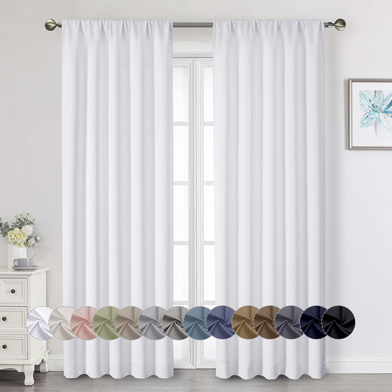 WelvetBLK White Curtains 84 Inches Long 2 Panels Set, Soft Solid Light Filtering Thermal Insulated Curtains 84 Inches Long for Bedroom Livi…