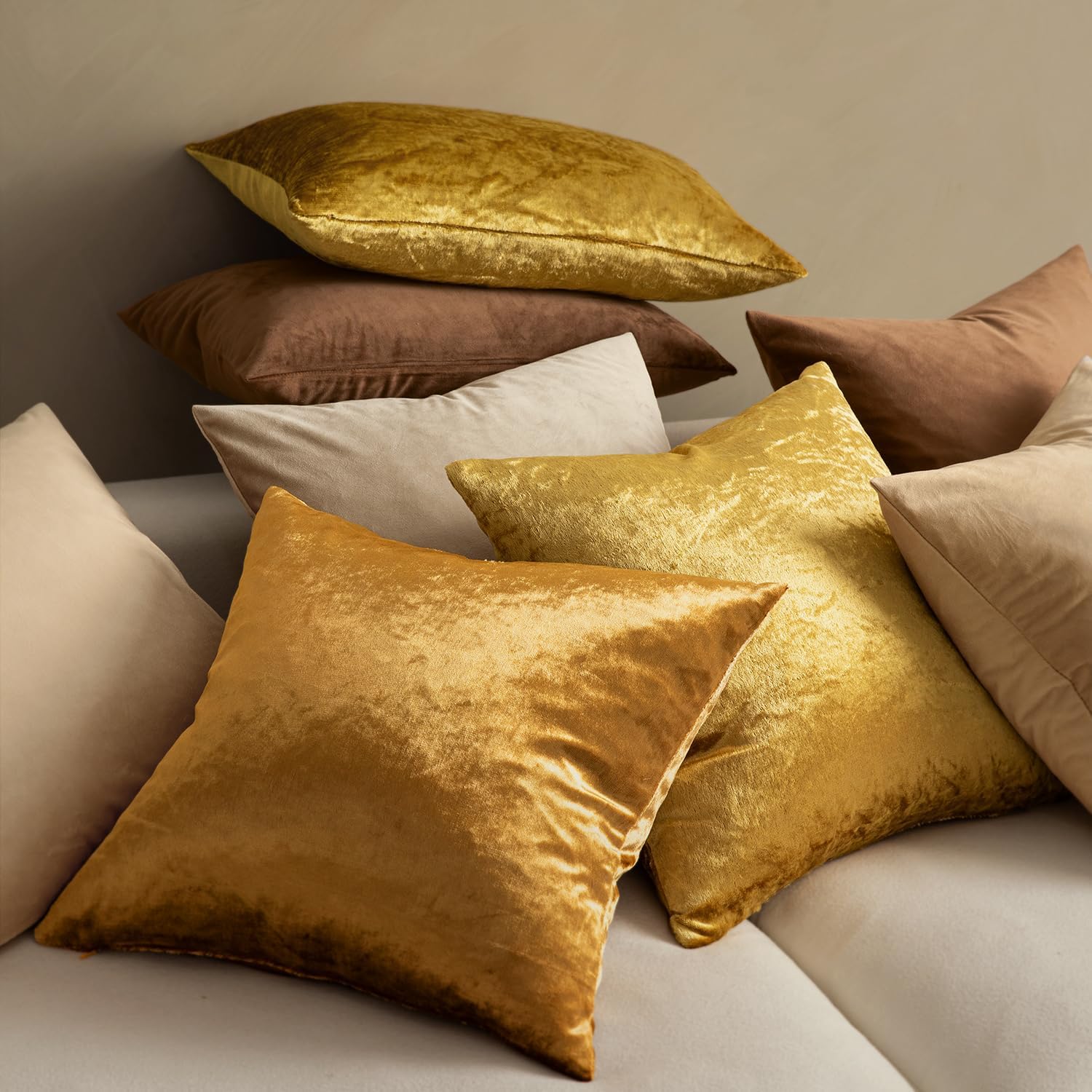 Miulee Velvet Throw Pillow Covers 14x14 Inch, Pack of 2 - Dark Gold, Soft Solid Small Decorative Pillow Covers Modern Luxury Home Decor for…