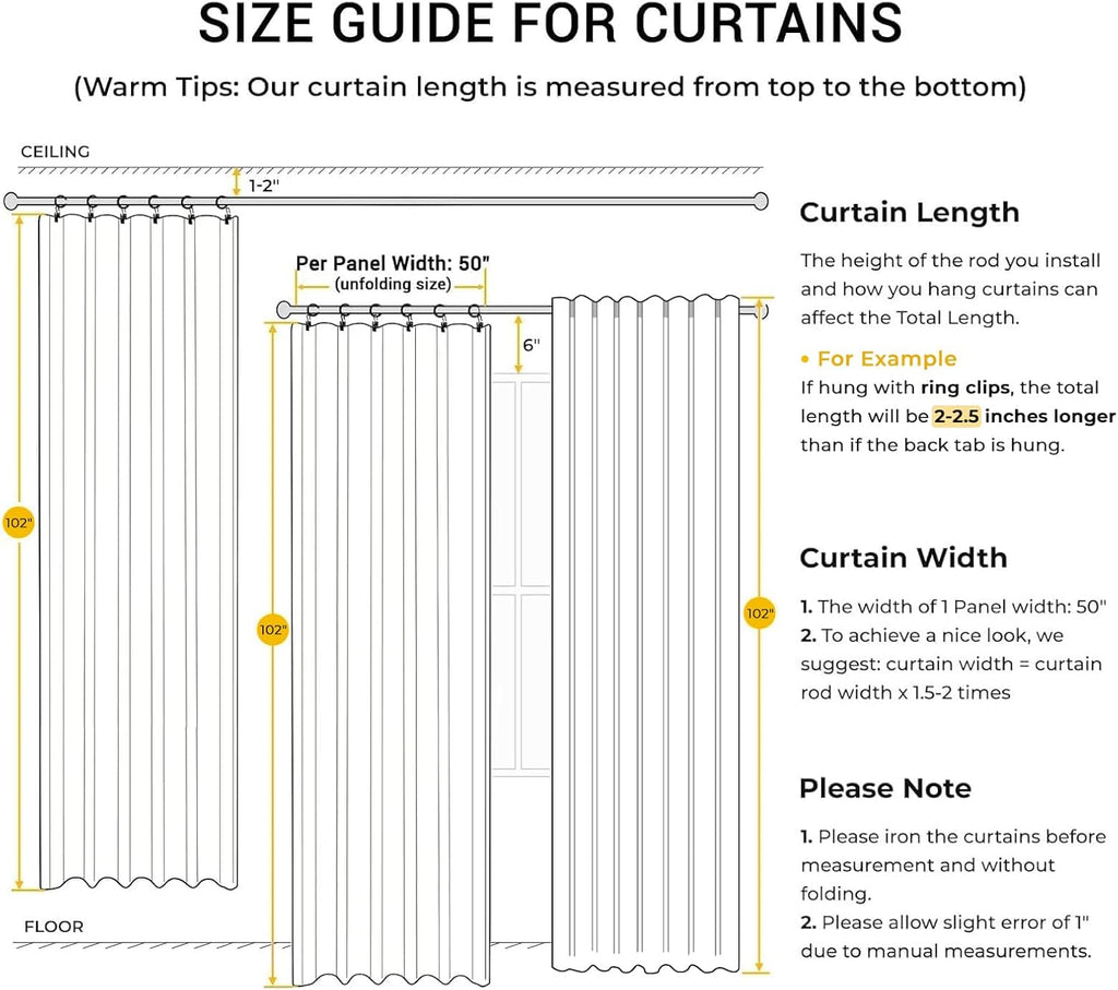 INOVADAY 100% Blackout Curtains for Bedroom, Black Out Curtains 102 Inch Long, Clip Rings Linen Blackout Drapes, Thermal Insulated Room…