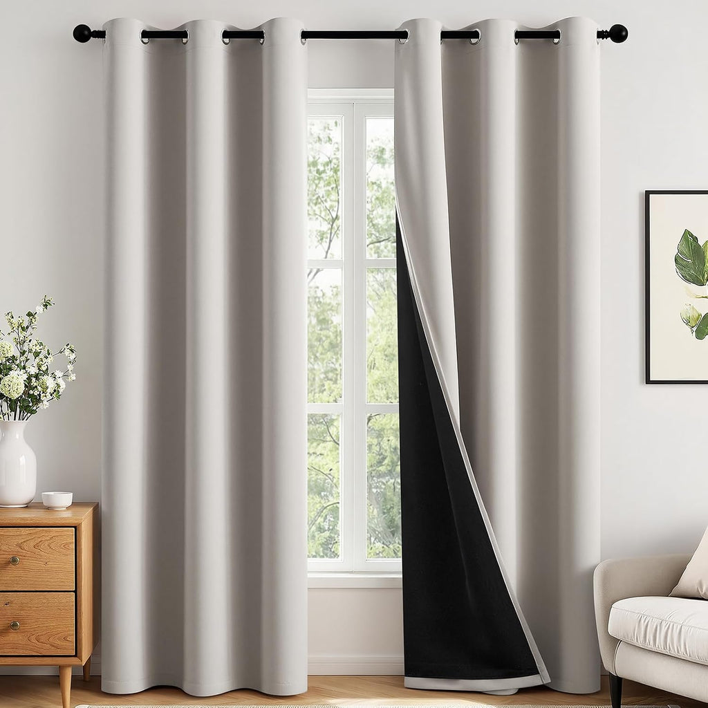 Miulee 100% Blackout Curtains for Bedroom 84 Inch Long, 2 Thick Layers Thermal Insulated Black Out Window Curtains with Black Liner, Noise…