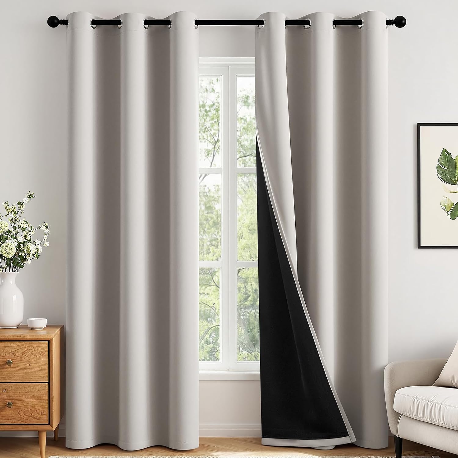 Miulee 100% Blackout Curtains for Bedroom 72 Inch Long, 2 Thick Layers Thermal Insulated Black Out Window Curtains with Black Liner, Noise…