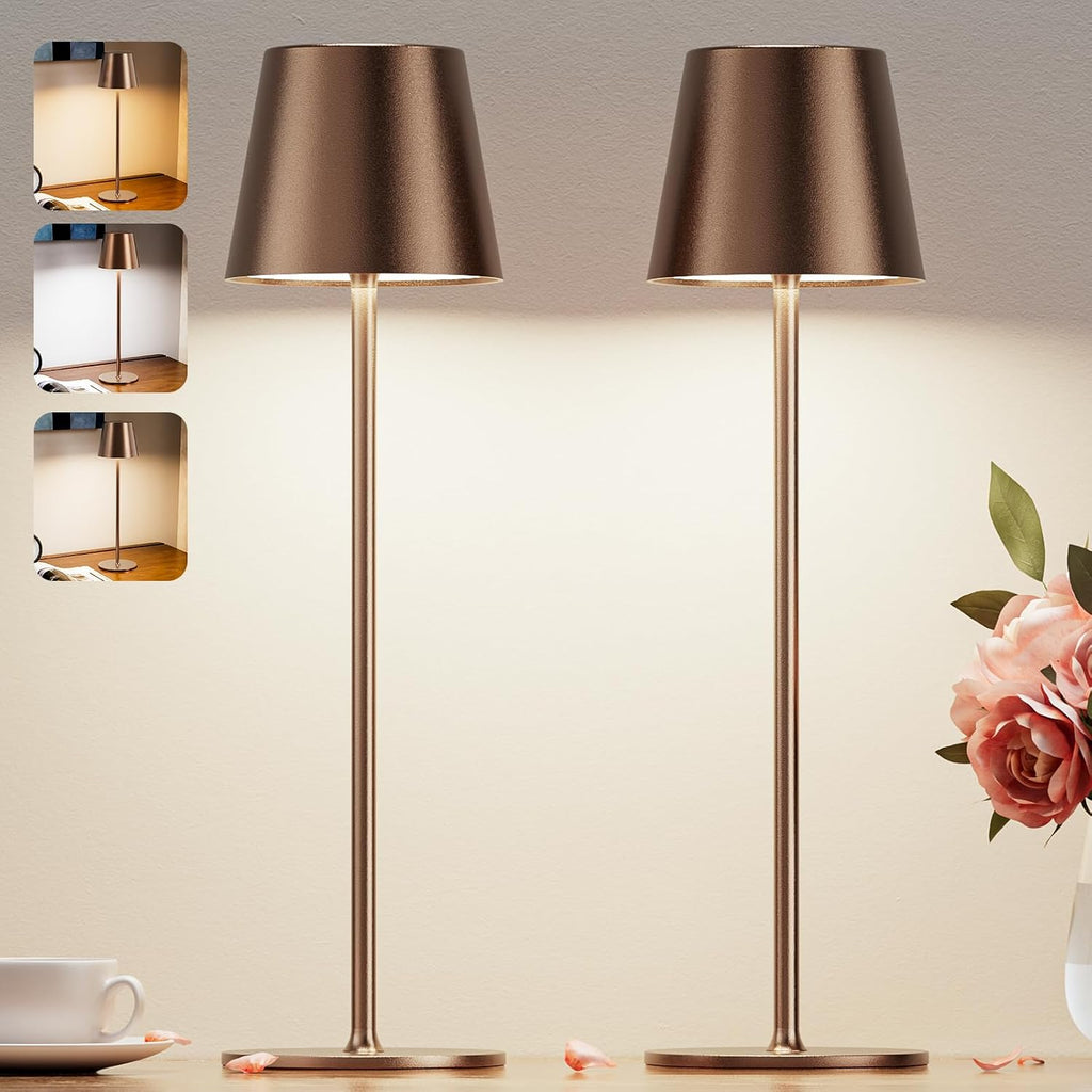 Cordless Table Lamp Rechargeable Brown - KK 2 Pack 5000mAH Battery Operated Lamp for Counter, 3 Color Stepless Dimming Wireless Lamp for…