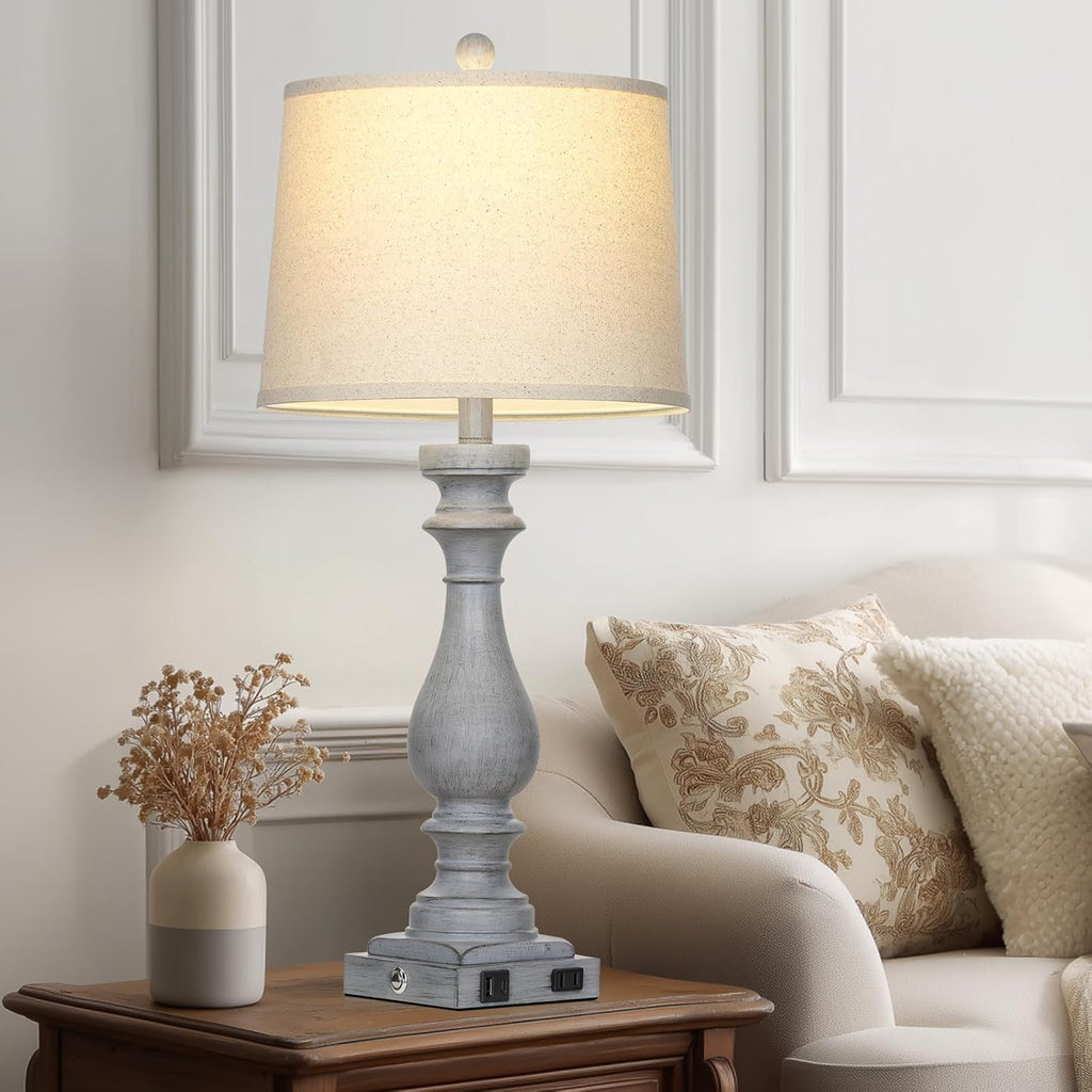 Cinkeda 29" Tall Farmhouse Table Lamp for Living Room Set of 2, Vintage Retro Nightstand Lamps with USB C+A Ports & AC Outlet,3-Way…