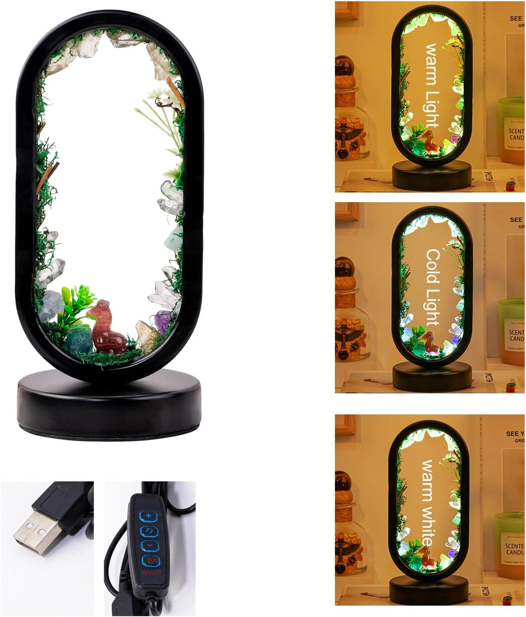 Runyangshi Natural Crystal Night Light LED Bedroom Living Room Night Lamp Oval Quartz Lamp USB Power Bionic Botanical Forest Style…