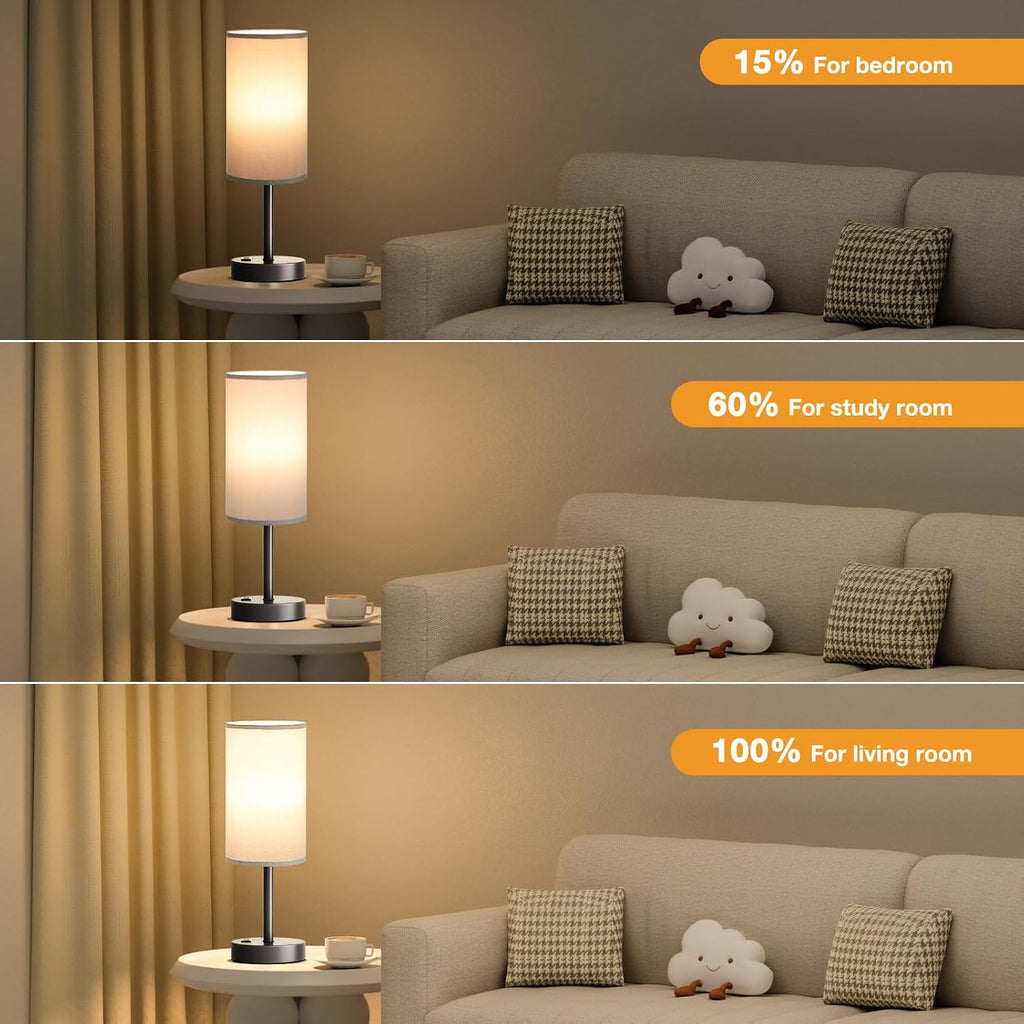 Fenmzee Grey Nightstand Bedroom Lamp - 3 Way Dimmable Bedside Lamp USB C A Charging Ports and AC Outlet, Small Table Lamp Linen Lampshade…