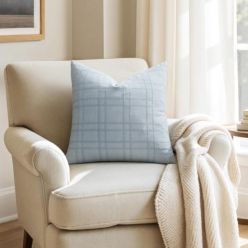 Miulee Decorative Linen Check Throw Pillow Covers Neutral Farmhouse Vintage Pillow Covers 18x18 Set of 2 Boho Modern Home Decor for Sofa Co…
