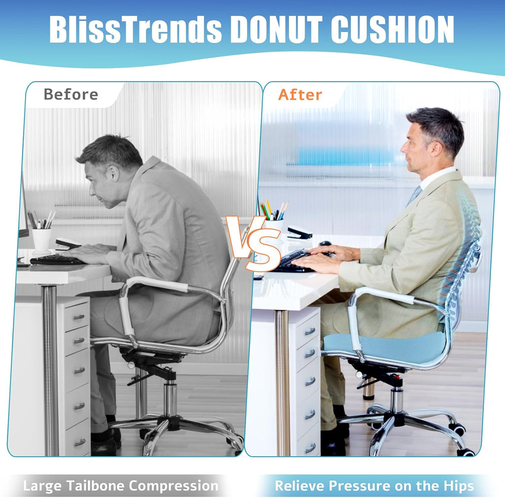 BlissTrends Donut Pillow Seat Cushion, Chair Cushions for Postpartum Pregnancy & Hemorrhoids, Tailbone Cushion, Memory Foam Lifting Cushion…
