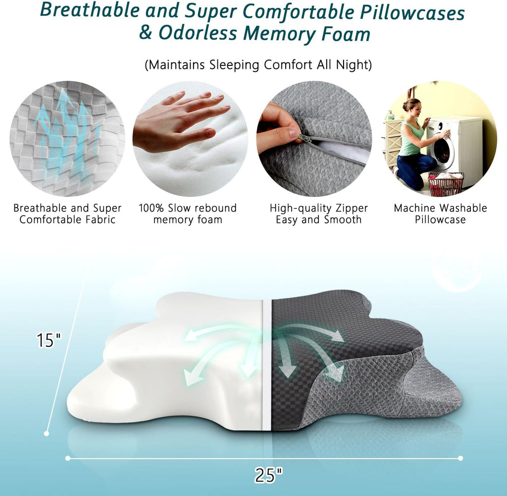 CHxxy Cervical Neck Pillow for Sleeping, Memory Foam Pillows, Ergonomic Side Sleeper Pillows, Orthopedic Neck Support Pillow for Back Stoma…
