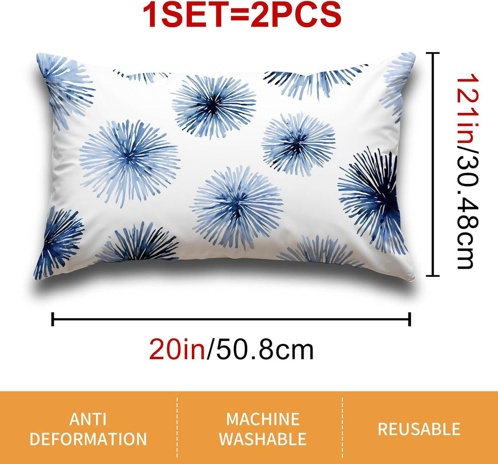 HOMETITUTE Pillow Covers Decorative Pack of 2 Satin 12x20 Inch Blue Abstract Floral Art Lumbar Throw Pillow Cases for Sofa Couch Living…