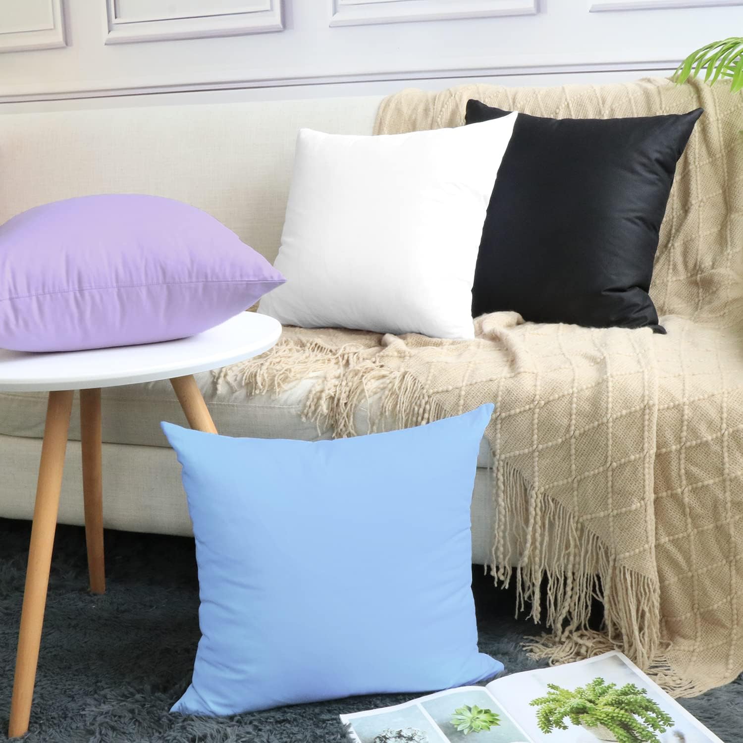 Thmyo 4-Pack 100% Cotton Comfortable Solid Decorative Throw Pillow Case, Thmyo Square Cushion Cover Pillowcase Sublimation Blank Pillow Cove…
