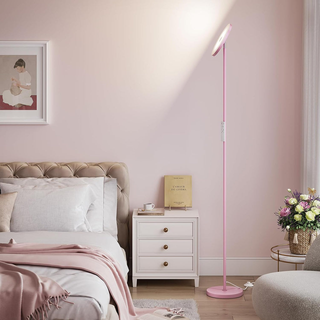 Sunmory Soft Pink Torchiere Floor Lamp for Bedroom and Office – Elegant Standing Lamp with Modern Design, Perfect for Ambient Lighting in L…