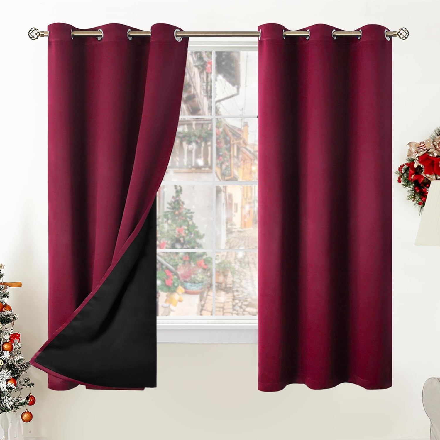 BGment Thermal Insulated 100% Blackout Curtains for Bedroom with Black Liner, Double Layer Full Room Darkening Noise Reducing Grommet Curta…