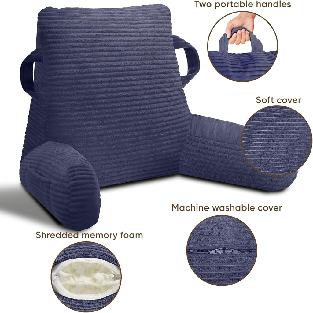 Reading Pillow for Sitting in Bed Adult, Bed Reading Pillow with Shredded Memory Foam, Back Pillow for Sitting with Arms and Pockets…