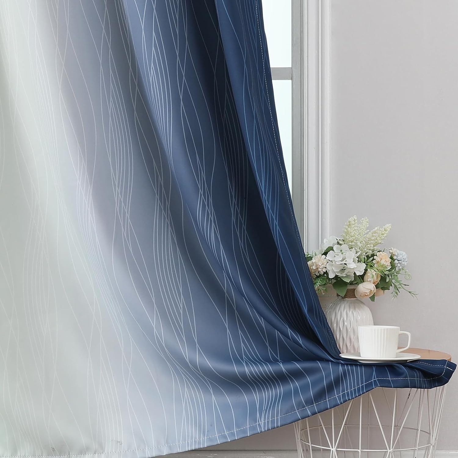 Estelartextiler Estelar Textiler Navy Blue and Sage Green Ombre Blackout Curtains 63 Inches Long 2 Panels, Full Room Darkening Grommet Curt…