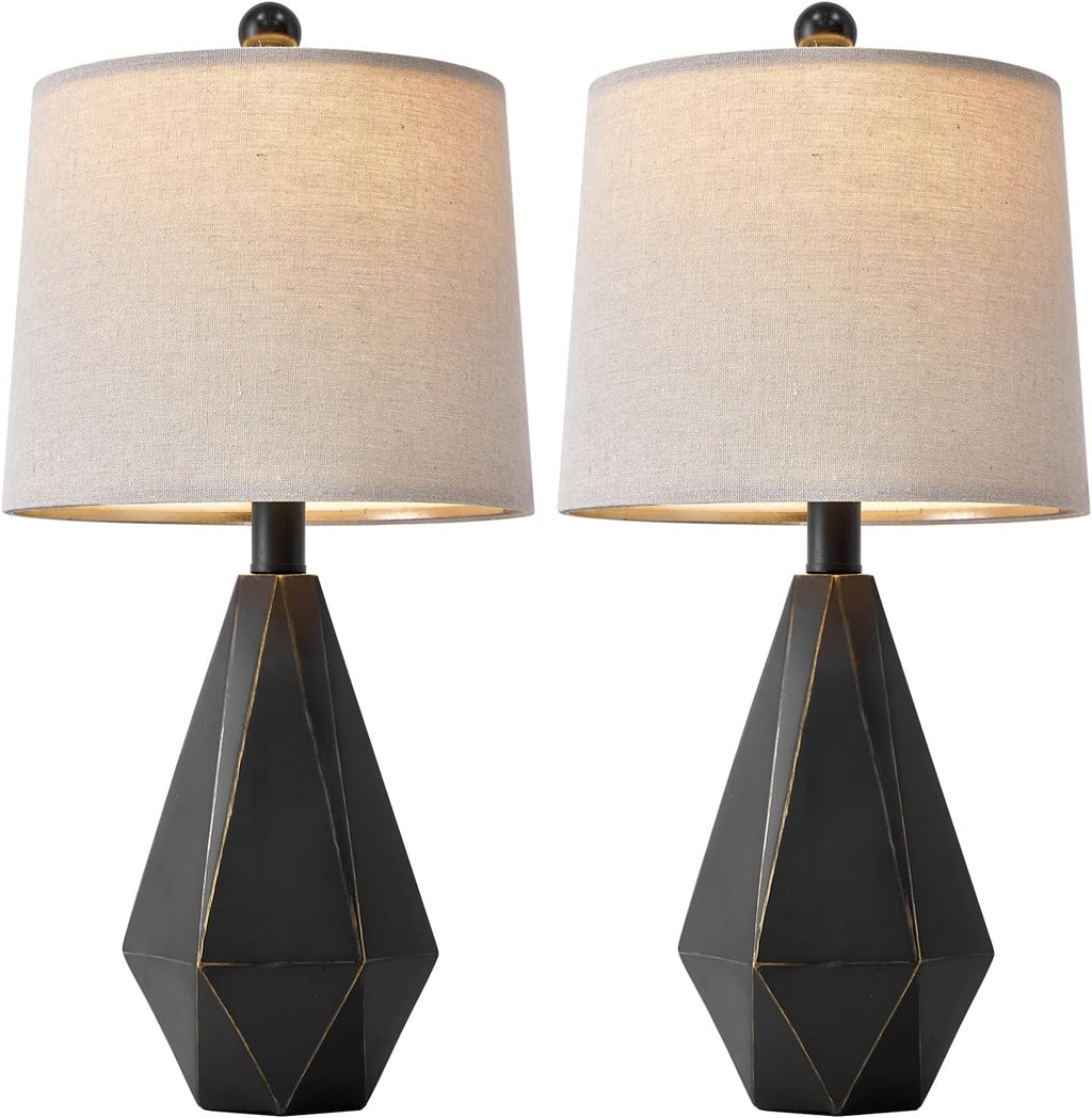 PoKat 20.25'' Table Lamps Set of 2, Bedside Lamp for nightstand, Small Farmhouse Lamps for Bedroom, Black Bedroom Lamps for Living Room…