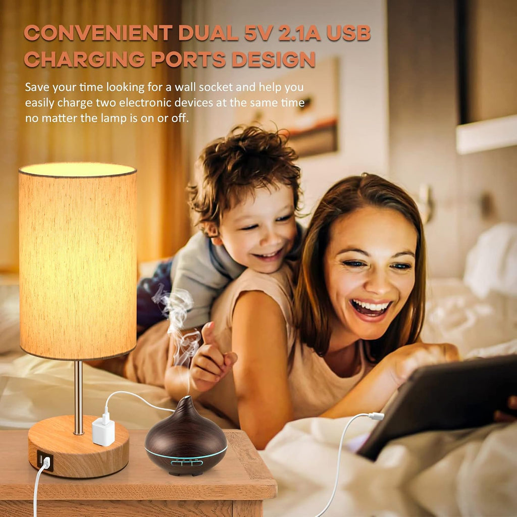 Brightever Table Lamps Set of 2 Touch Control, 2 USB Charging Ports&AC Outlet, 3-Way Dimmable Bedside Nightstand Lamp with Flaxen Fabric Sh…