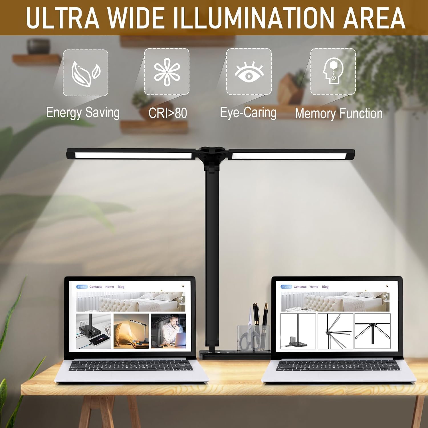 Dimmable LED Desk Lamp with USB Charging Port, 50 Lighting Modes Dual Swing Arm Architect Table Lamp Light Desk Lamp for Home Office Dorm…