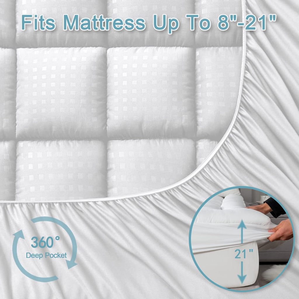 HYLEORY Queen Mattress Pad Quilted Fitted Mattress Protector Cooling Pillow Top Mattress Cover Breathable Fluffy Soft Mattress Topper…