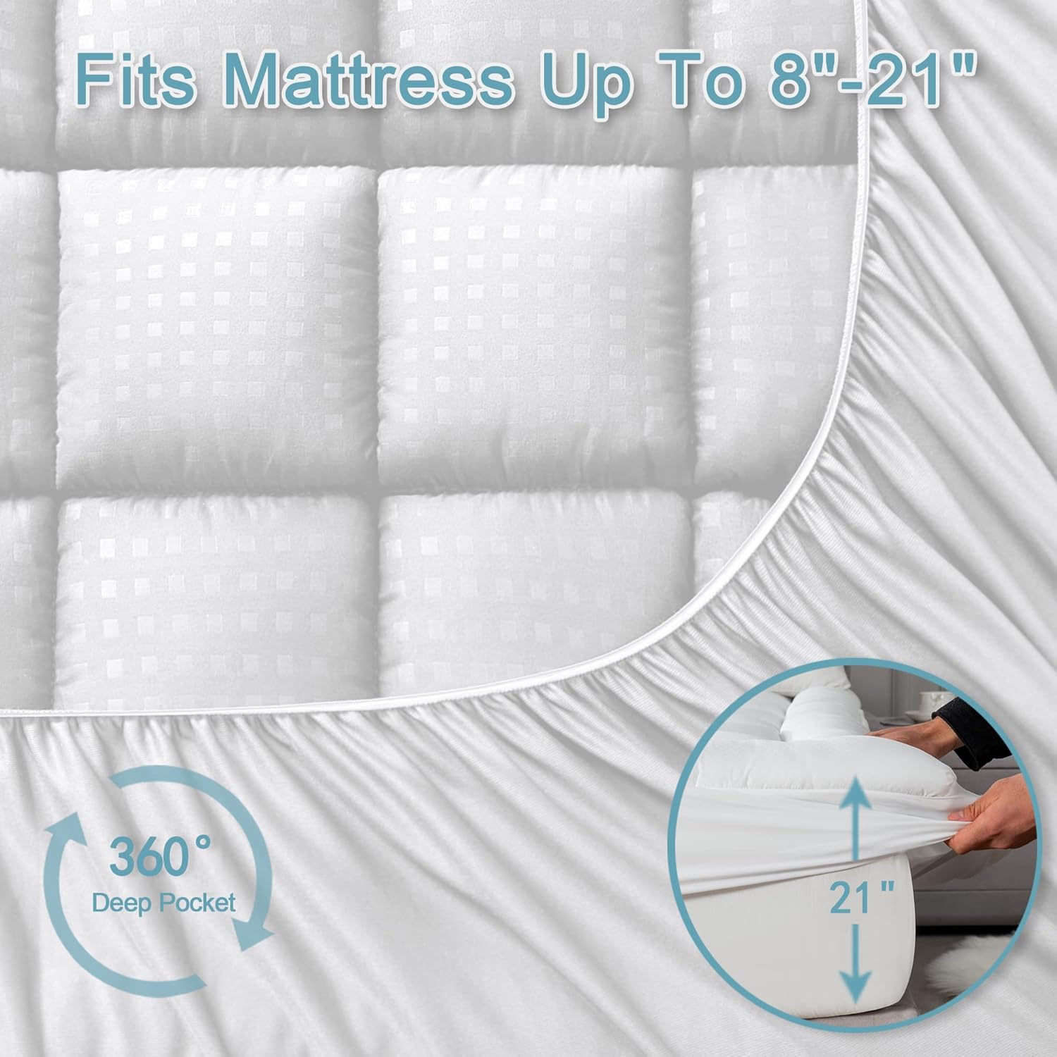 HYLEORY Queen Mattress Pad Quilted Fitted Mattress Protector Cooling Pillow Top Mattress Cover Breathable Fluffy Soft Mattress Topper…