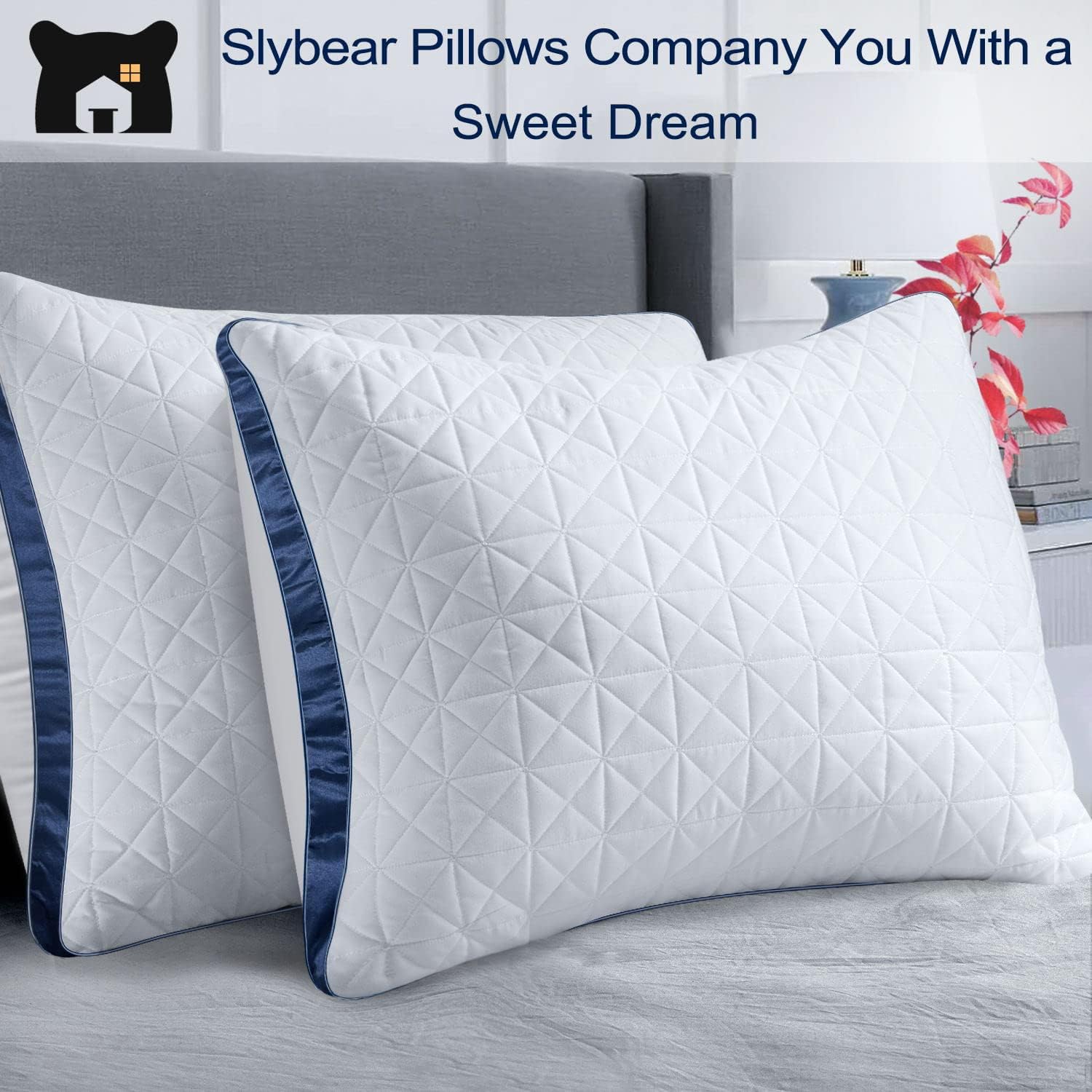 slybearsleepbetter Pillows Standard Size Set of 2 Cooling Hotel Luxury Bed Pillows for Sleeping 2 Pack, Supportive Breathable Down Alternat…