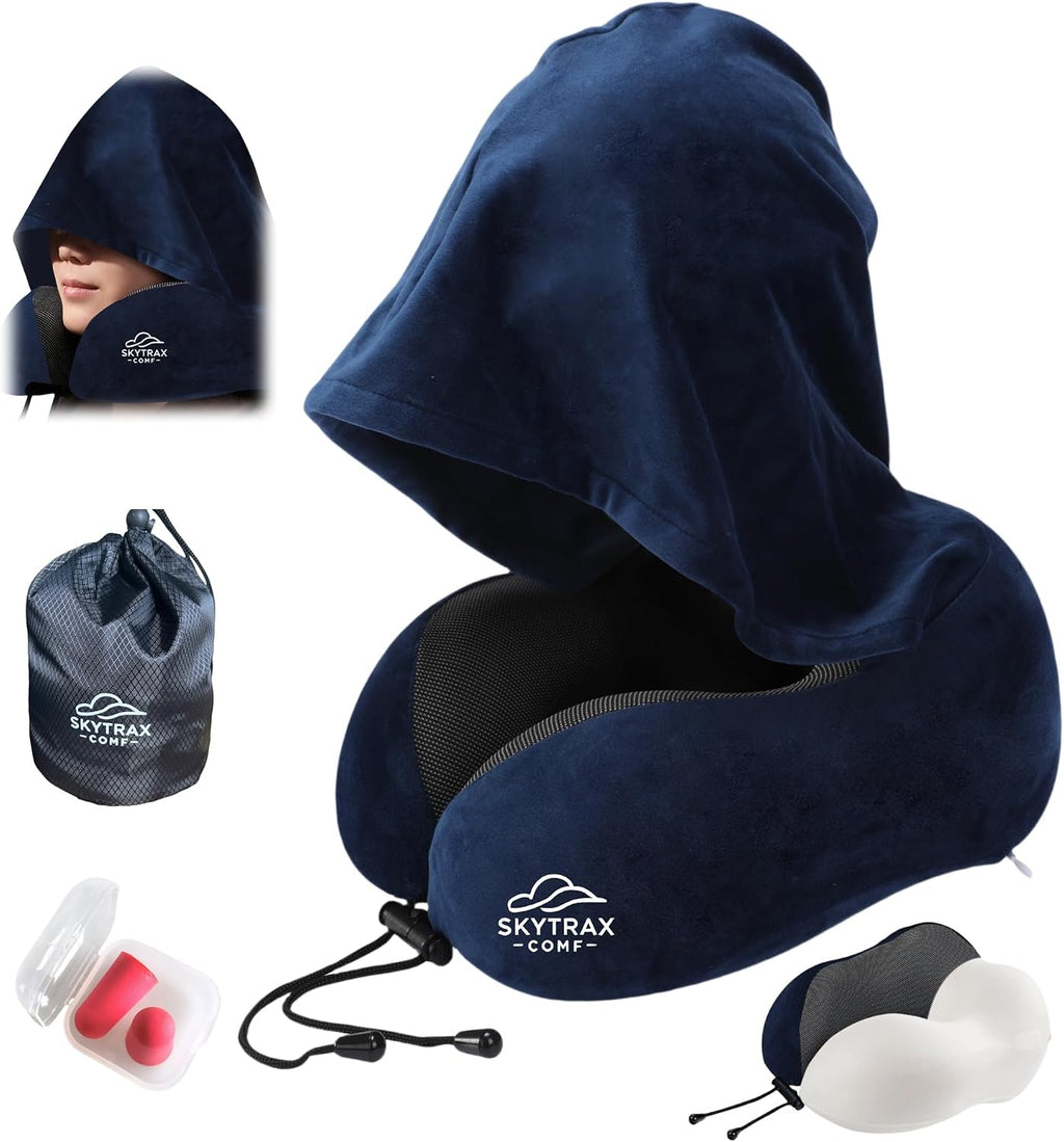 Travel Pillow with Extra Large Hood for Airplane Long Flights Privacy and Comfort Memory Foam with Velvet Cover for Road Trip Head&Neck…