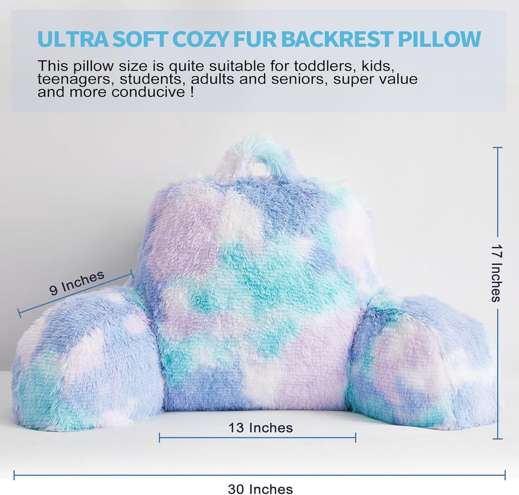 Bedriping Reading Pillow for Bed Adult - Faux Fur Backrest Pillow with Arms, Ergonomic Back Rest Pillow for Sitting Up in Bed, Extra Fluffy…