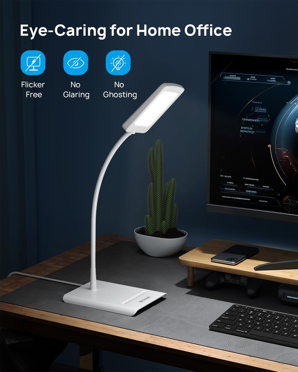 TRONDOfficial TROND Desk Lamp, Bright Dimmable Eye-Caring Table Lamp, 3 Color Modes 7 Brightness Levels, Flexible Gooseneck, Touch Control,…
