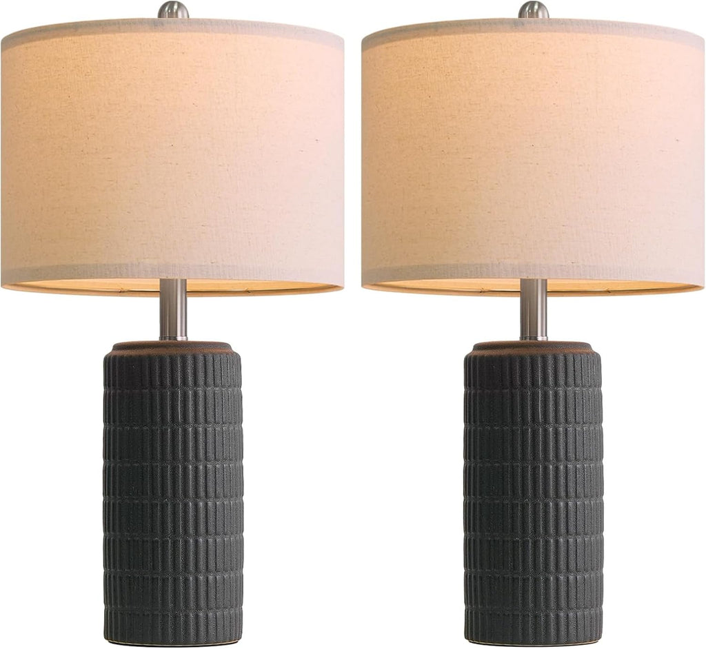 PoKat 23" Matte-Textured Ceramic Table Lamps Set of 2 for Bedroom, Stone-Like Modern Bedside Lamps for Night Stands, Farmhouse Nightstand…