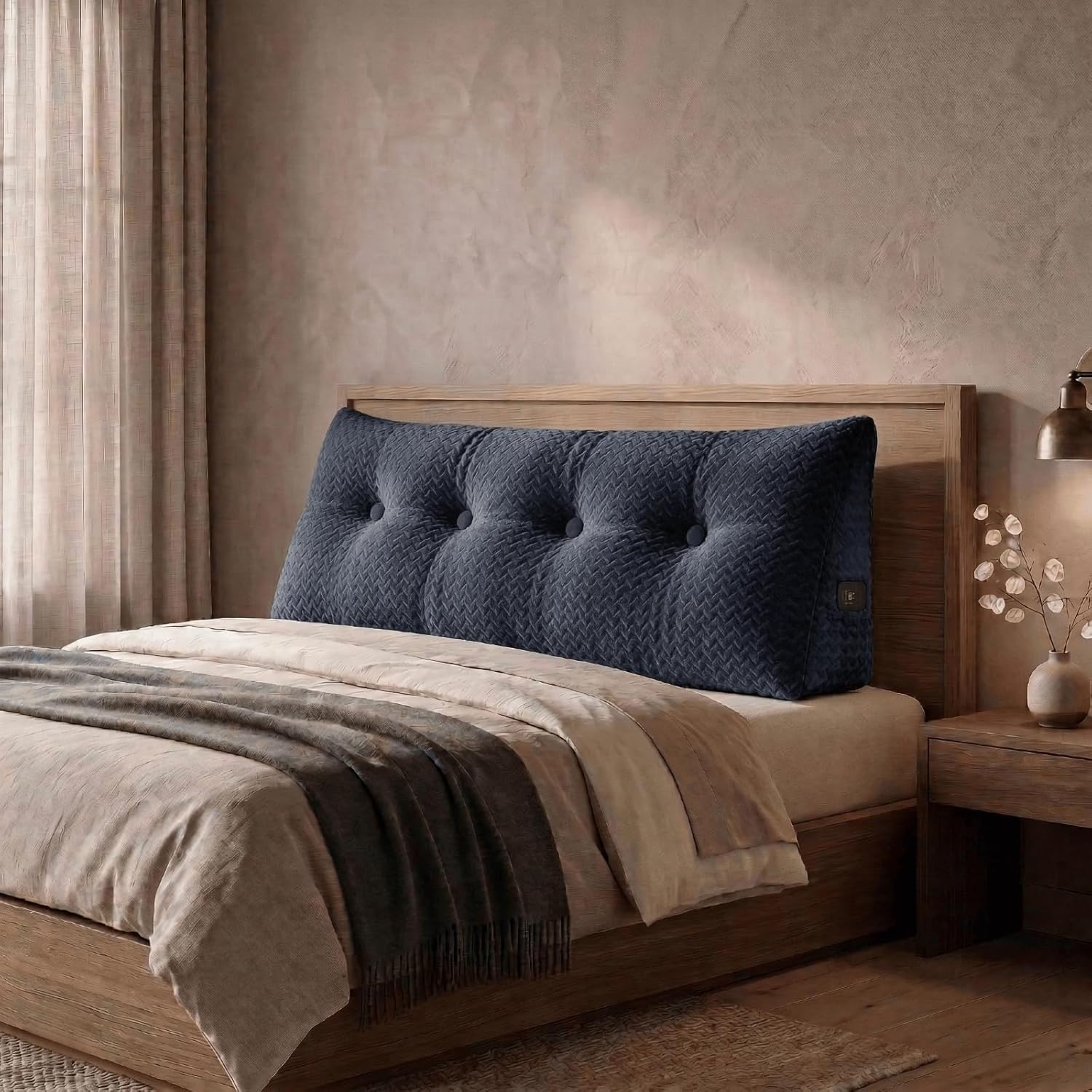 Headboard Pillow Full Size, Reading Pillow for Bed, Wave Pattern Wedge Pillow, Tufted Backrest Support, Headboard Substitute, Darkgray