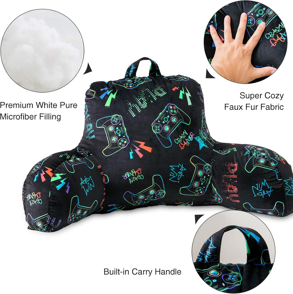 Aimuan Kids Back Resting Pillow for Gaming Reading and Watching TV Bed Rest Wedge Backrest Pillow with Arms Back Support for Sitting Up…