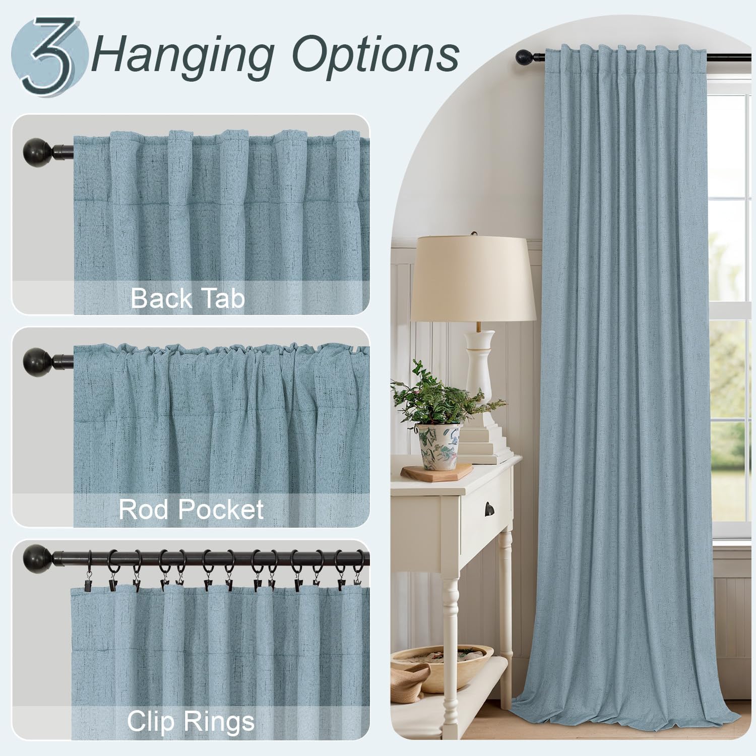 Pitalk Light Blue Curtains for Bedroom 63 Inch Length 2 Panels Neutral Linen Textured Full Blackout Room Darkening Noise Reducing Curtain f…