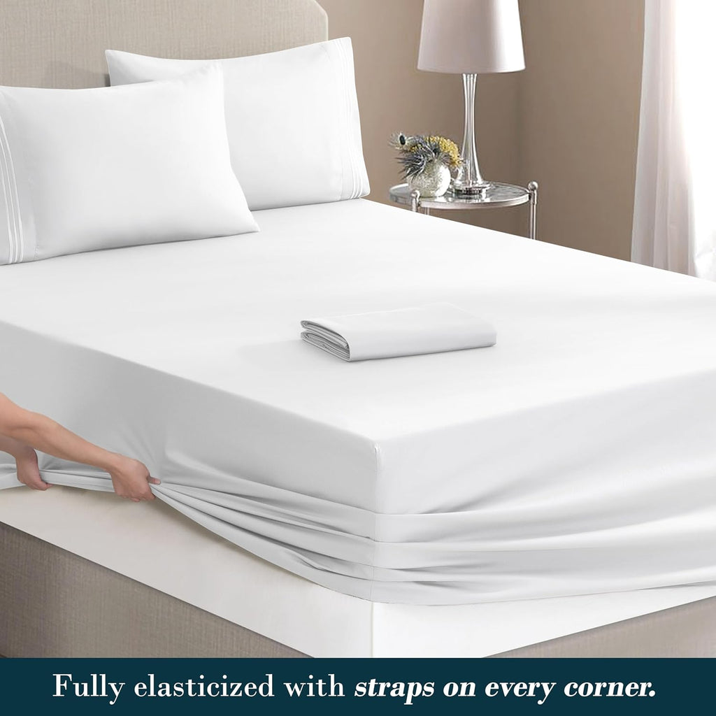 MocassiLuxuryBedding Mocassi Queen Size 4-Piece Bed Sheet Set - 1800 Hotel Quality Microfiber 18-24 Inches Extra Deep Pocket Fitted Sheet-…