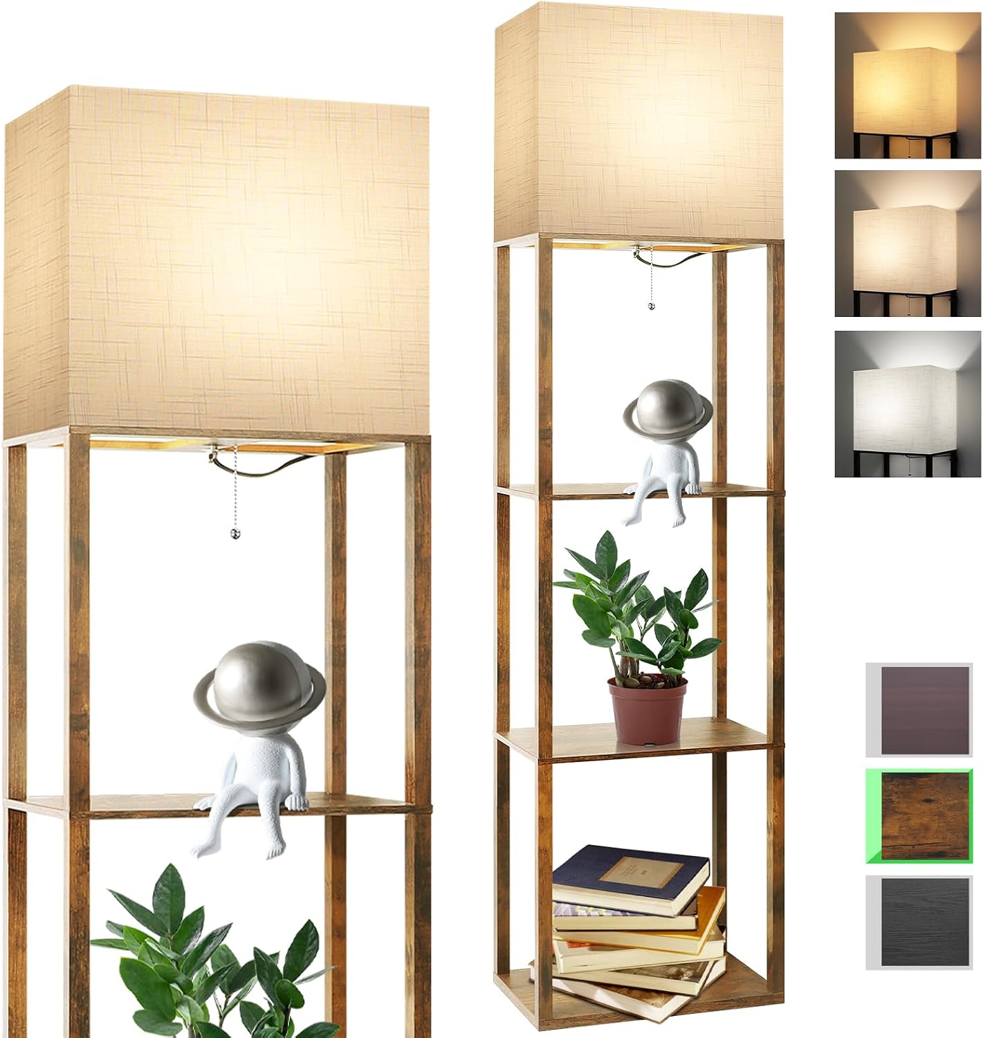 RUNTOP Plus Floor Lamp with Shelves, Modern Shelf Floor Lamp with 15W 3CCT LED Bulb and Memory Function, Wide Shelf Lamp for Display…