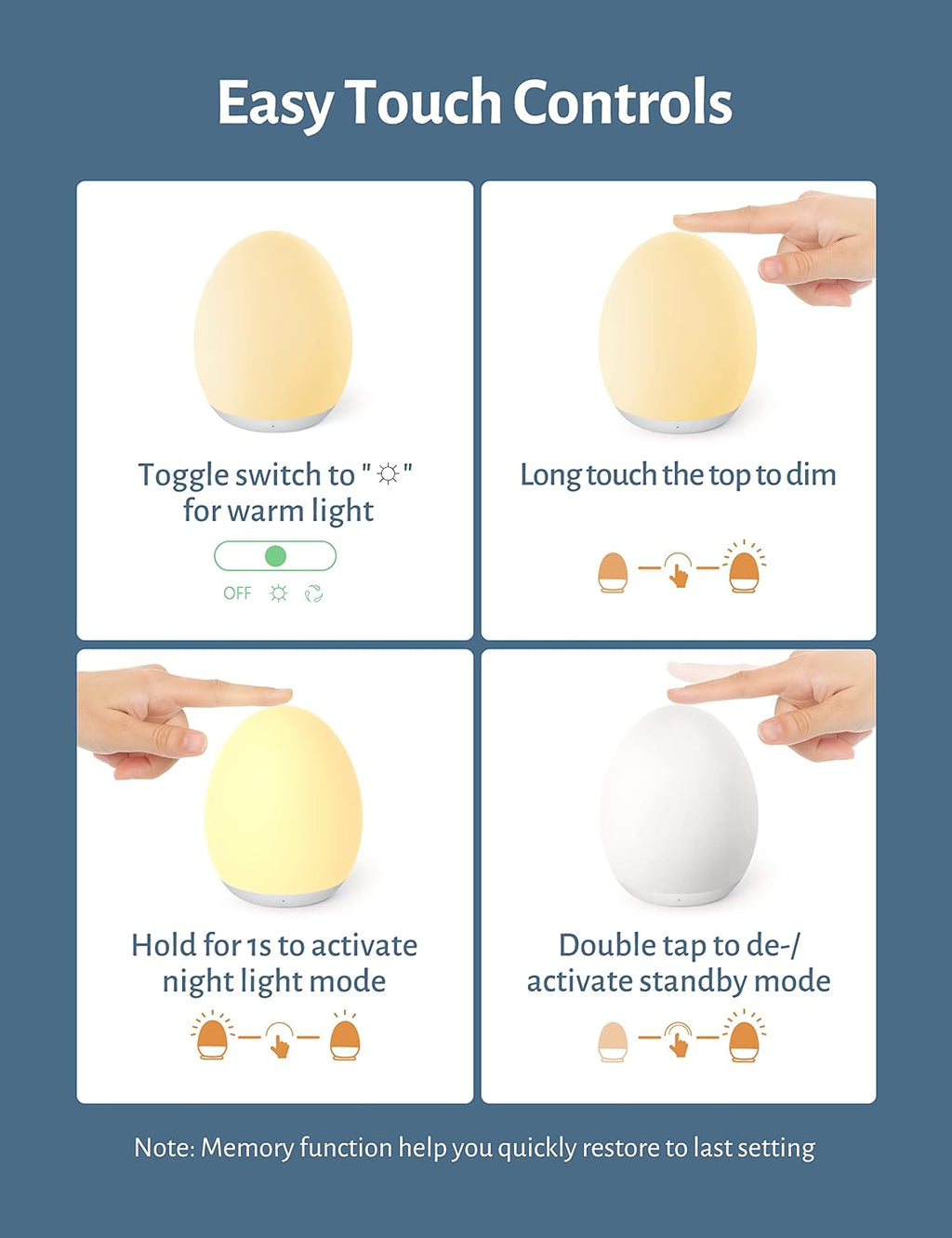 Night Light for Kids, Baby Night Light with 7 Colors Changing Mode & Stepless Dimming, Nursery Night Light BPA Free, Rechargeable Egg…
