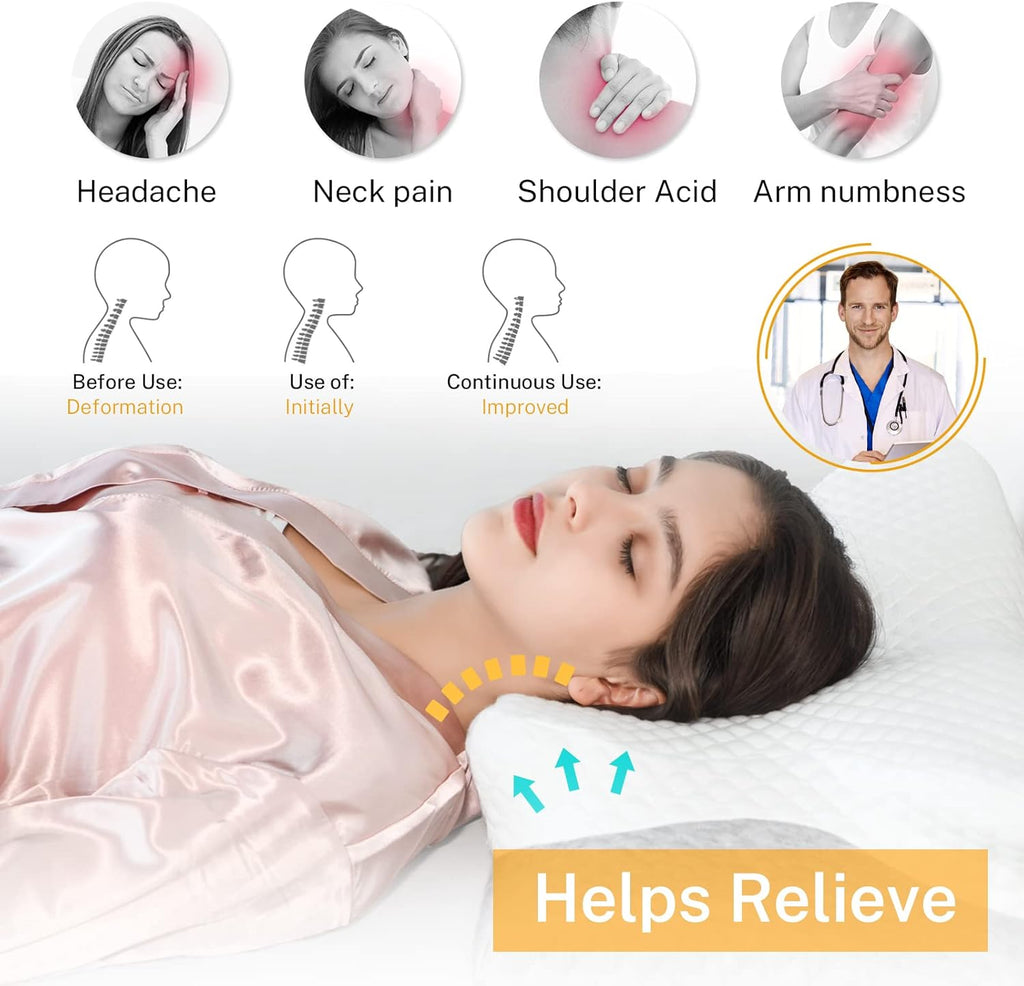 Misiki Cervical Neck Pillow for, Butterfly Contour Memory Foam Pillow for Side Back Sleepers, Ergonomic Bed Pillow with Washable Cover for…