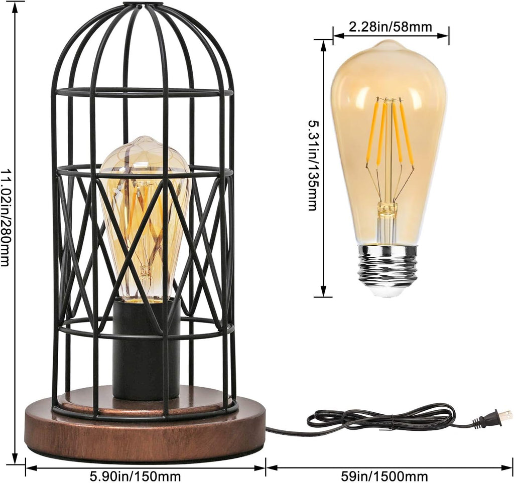 Touch Control Table Lamp, Industrial Bedside Lamp with 3 Way Dimmable, Small Nightstand Vintage Metal Cage Desk Lamps, Steampunk Table…