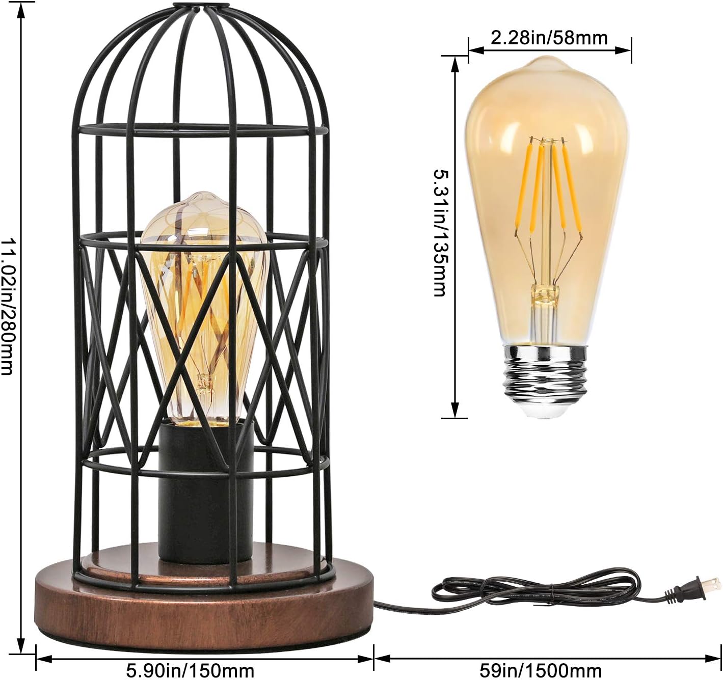 Touch Control Table Lamp, Industrial Bedside Lamp with 3 Way Dimmable, Small Nightstand Vintage Metal Cage Desk Lamps, Steampunk Table…