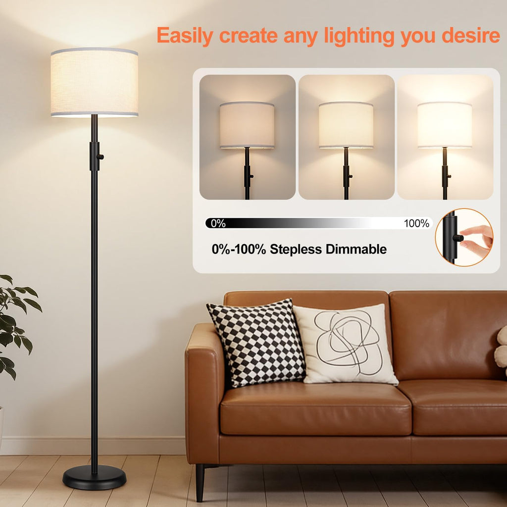 Upgraded】 Dimmable Floor Lamp, Modern Floor Lamps Simple Design with White Shade for Living Room, Tall Standing Lamp for Bedroom Office…