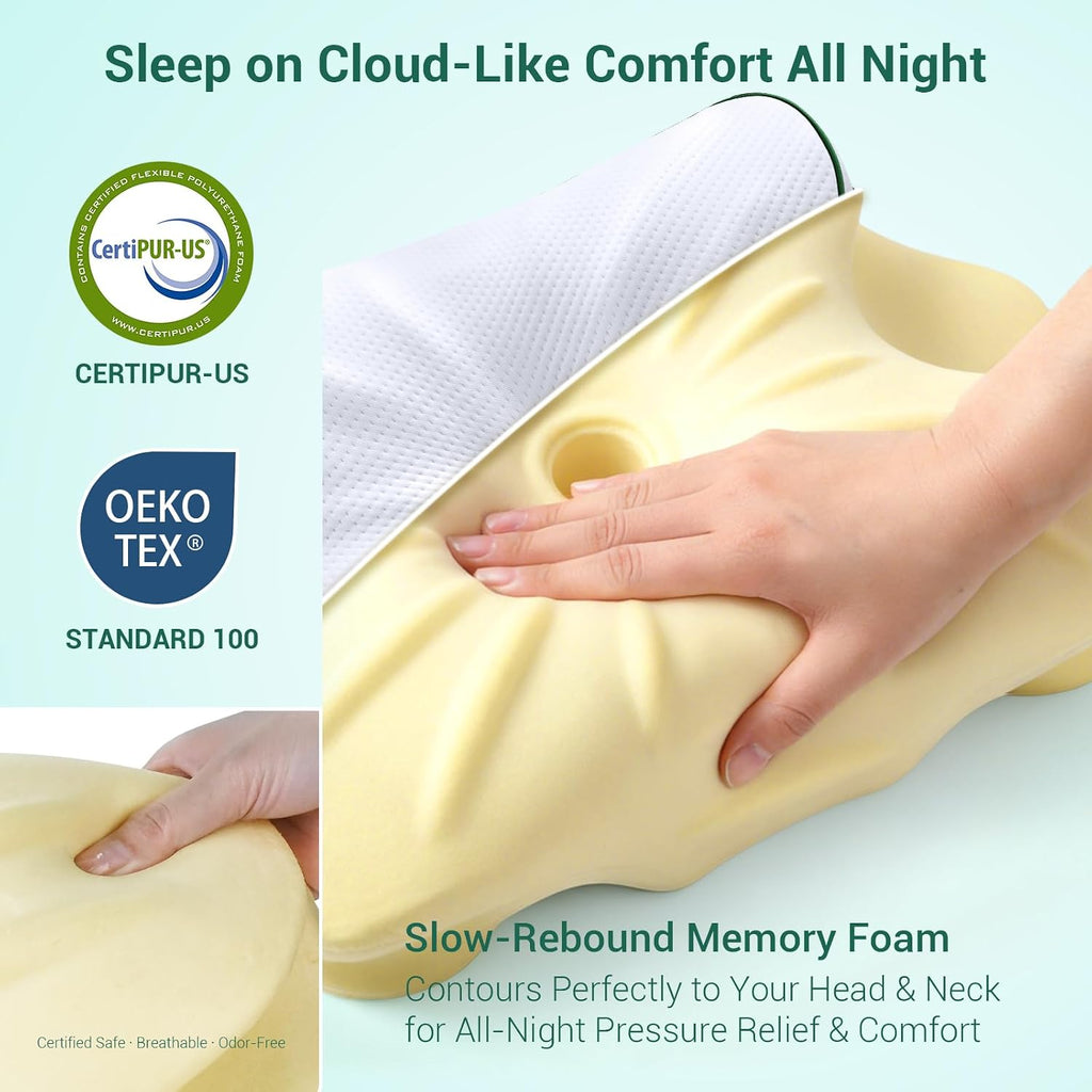 AZBestPro Memory Foam Cervical Pillow for Neck Support &, Butterfly Ergonomic Design – 24×15.75×5.7 Inches, Removable 100% Polyester Pillo…