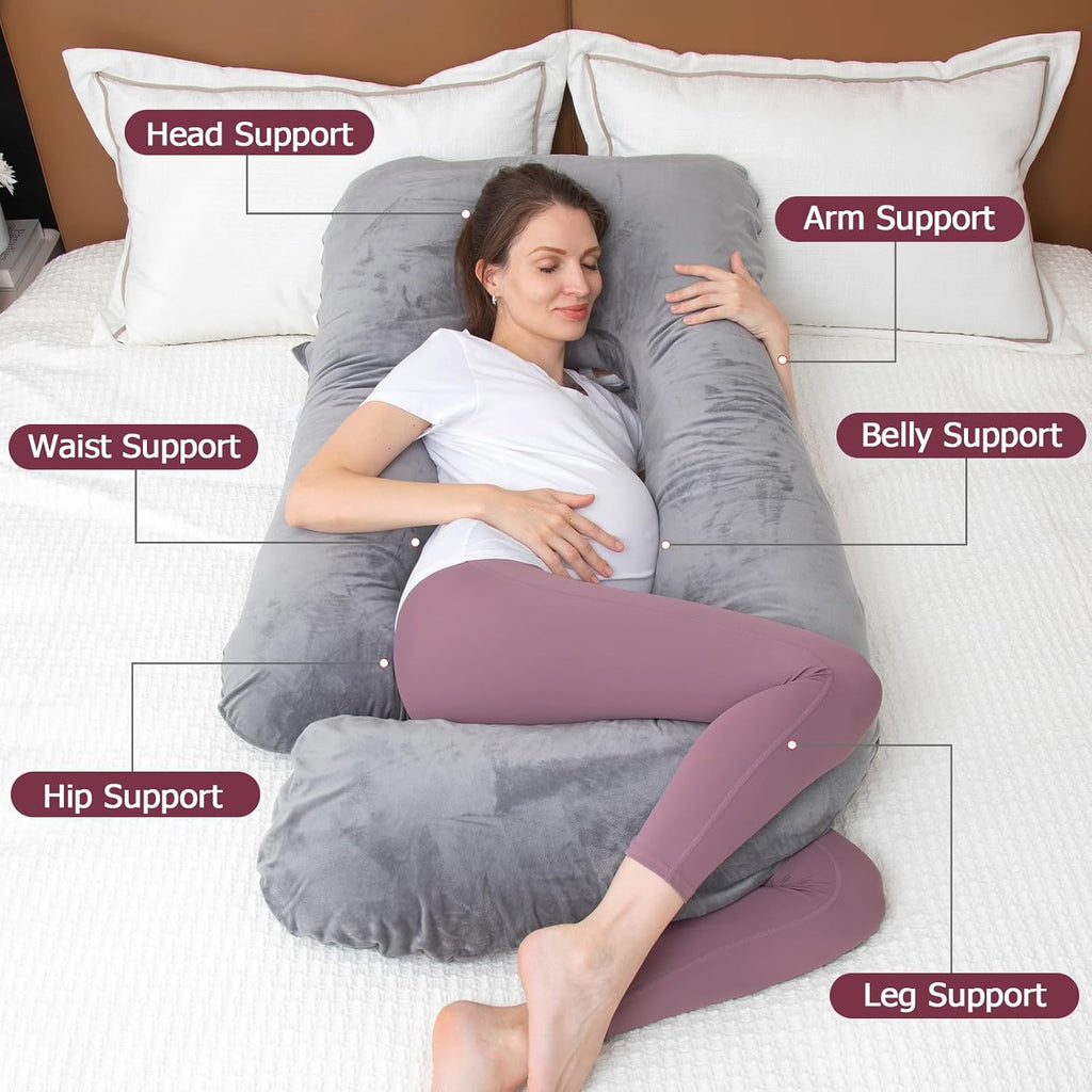 Moonpine MOON PINE Pregnancy Pillow, U Shaped Full Body Pillow for Maternity Support, Sleeping Pillow with Cover for Pregnant Women (Dark G…