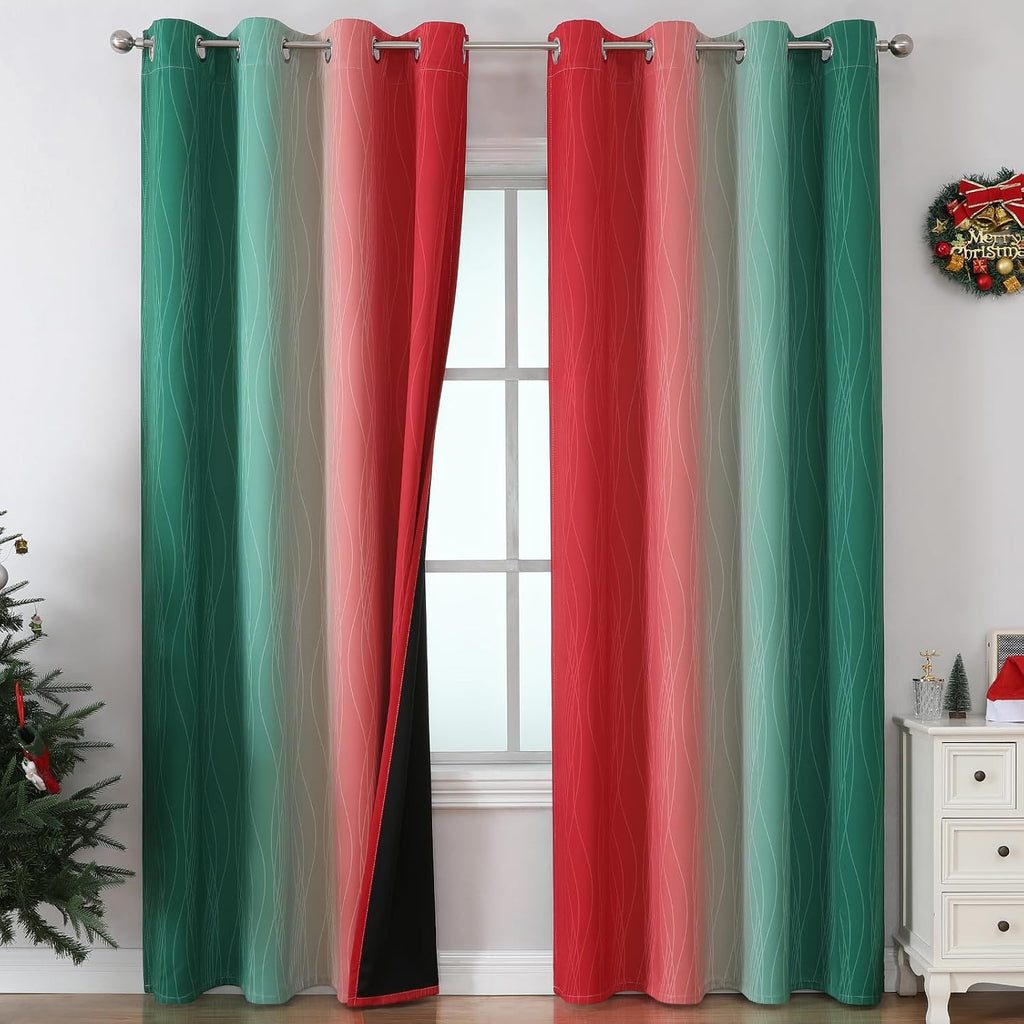 Estelartextiler Estelar Textiler Red and Green Ombre Blackout Curtains for Bedroom, Thermal Insulated Christmas Drapes 108 Inches Long, Ful…