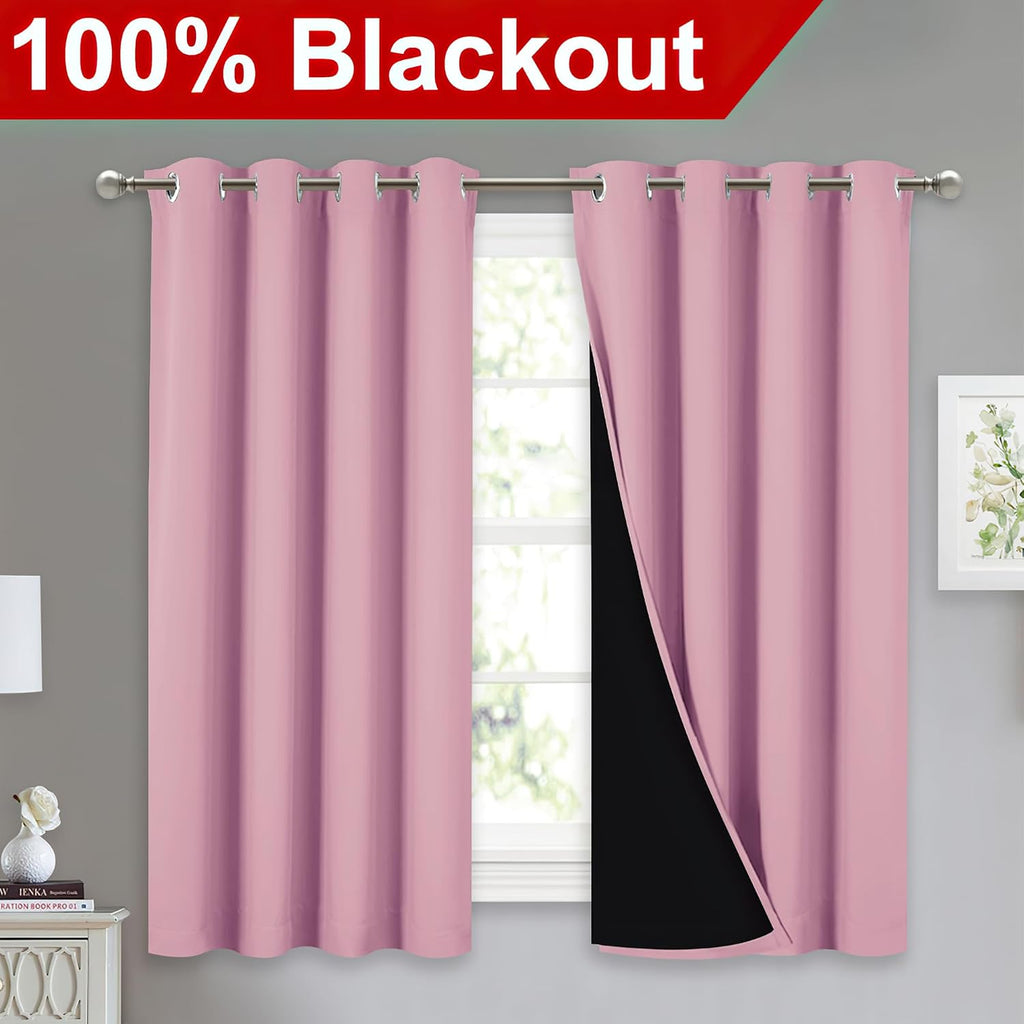 Nicetown 100% Blackout Curtains with Black Liners, Thermal Insulated Full Blackout 2-Layer Lined Drapes, Noise Cancellation Window Draperie…