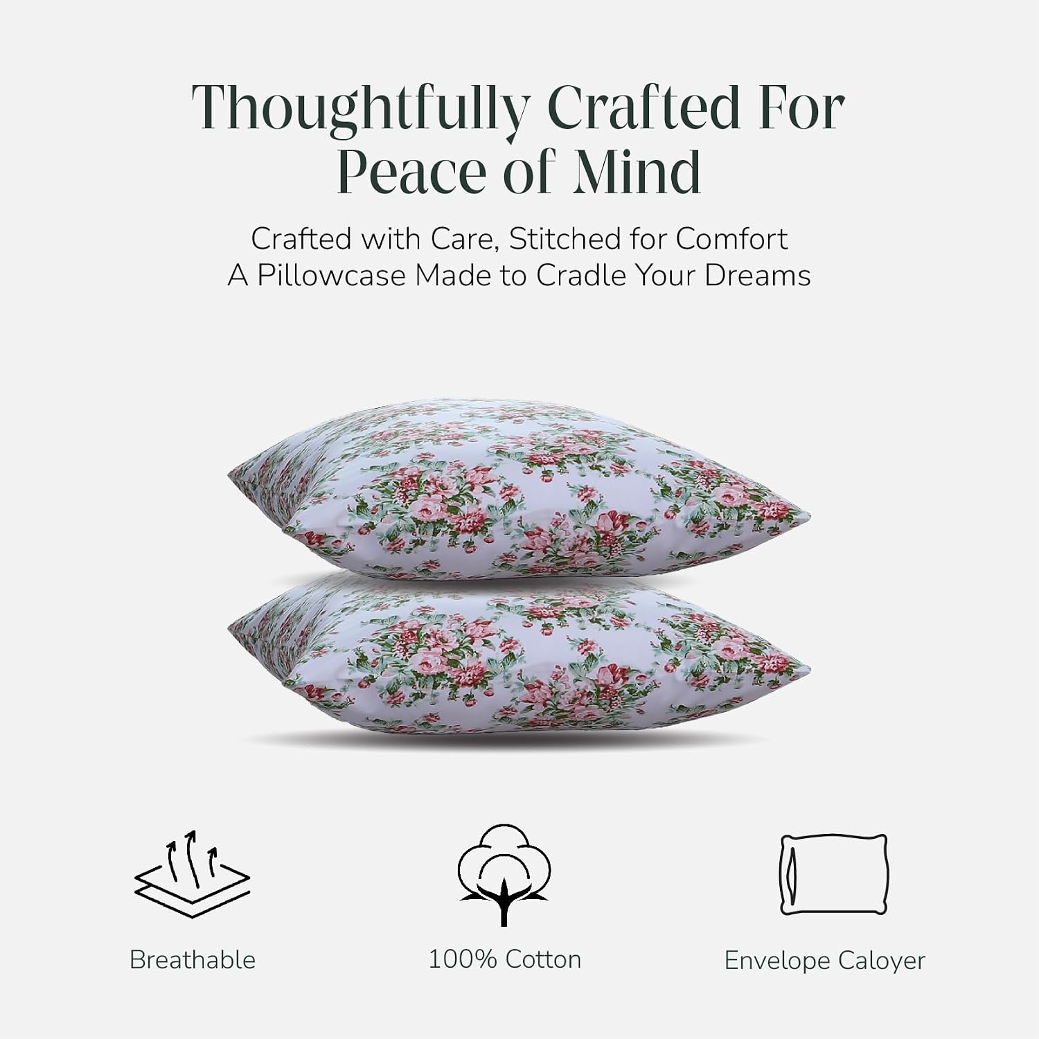 FEATHER & STITCH NEW YORK 100% Cotton 2 Piece Queen Pillow Cases, 300TC Ultra-Soft Pillowcases with Envelope Closure, Wrinkle- Fade…