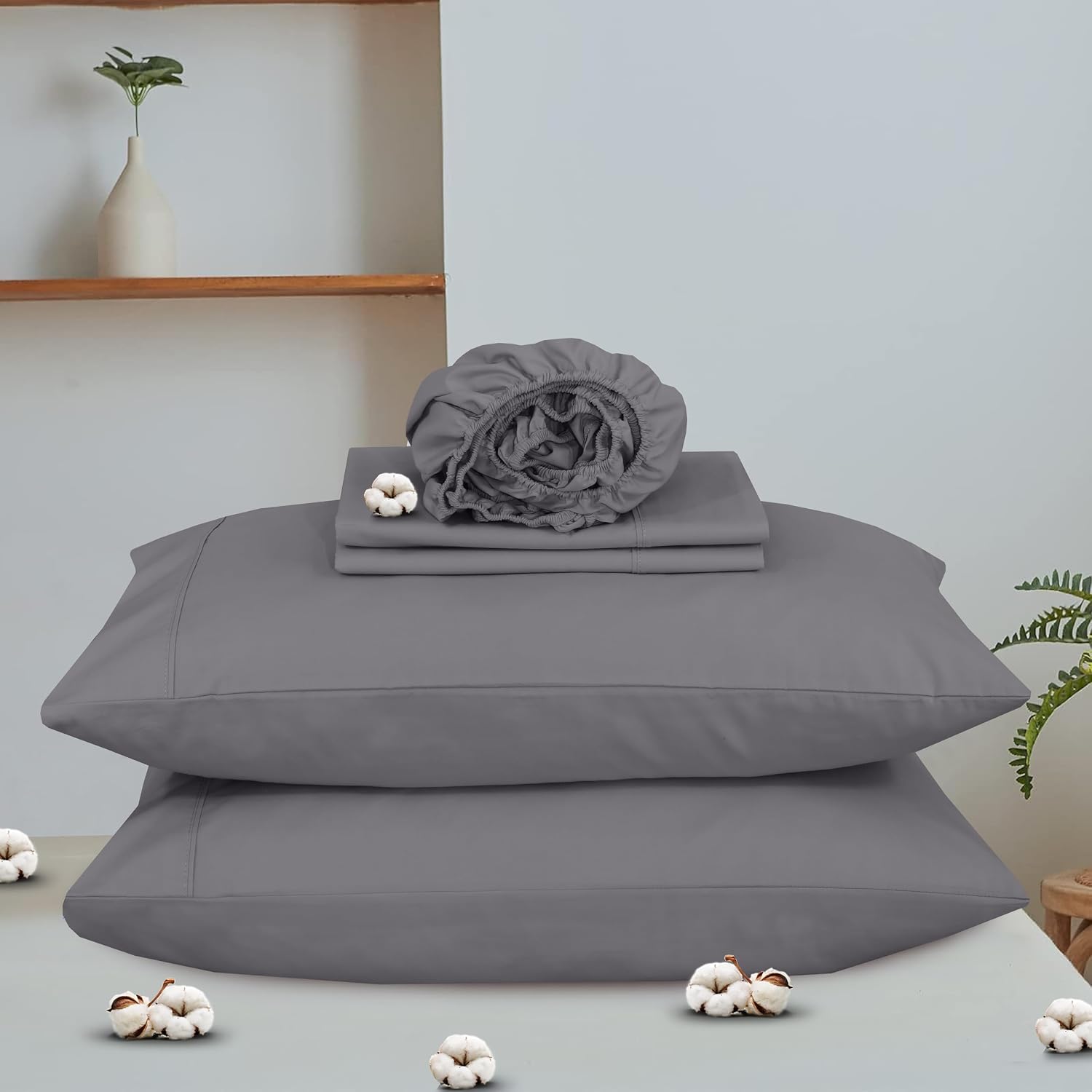 Ruvanti 100% Cotton Organic Percale Sheets Full Size – Crisp Cooling Bed Sheets for Hot Sleepers, Deep Pocket 15”, Soft Peach Finish, Breat…