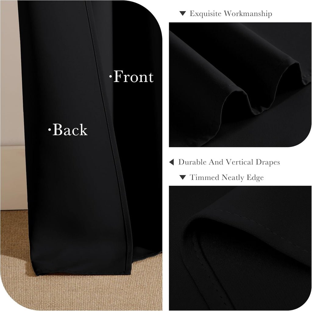 Ponydance PONY DANCE Black Curtain Panels - 42 Wide by 90 Long, Black Room Darkening Floor Length Window Curtains for Living Room/Bedroom w…