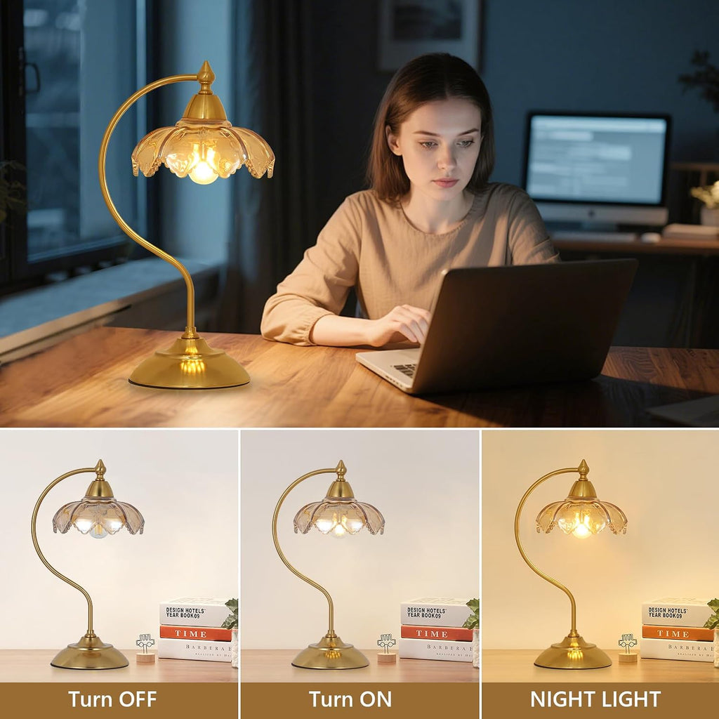 Table Lamps for Living Room, Flower Desk Lamp, Glass Beside Lamp for Nightstand, Gooseneck Small Table Lamp, Mid Century Modern Desk…